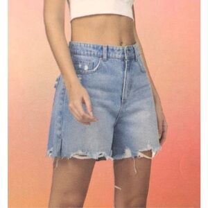 Simple Society Bermuda Jean Shorts Denim Women 27 Long Inseam High Rise Cut Off
